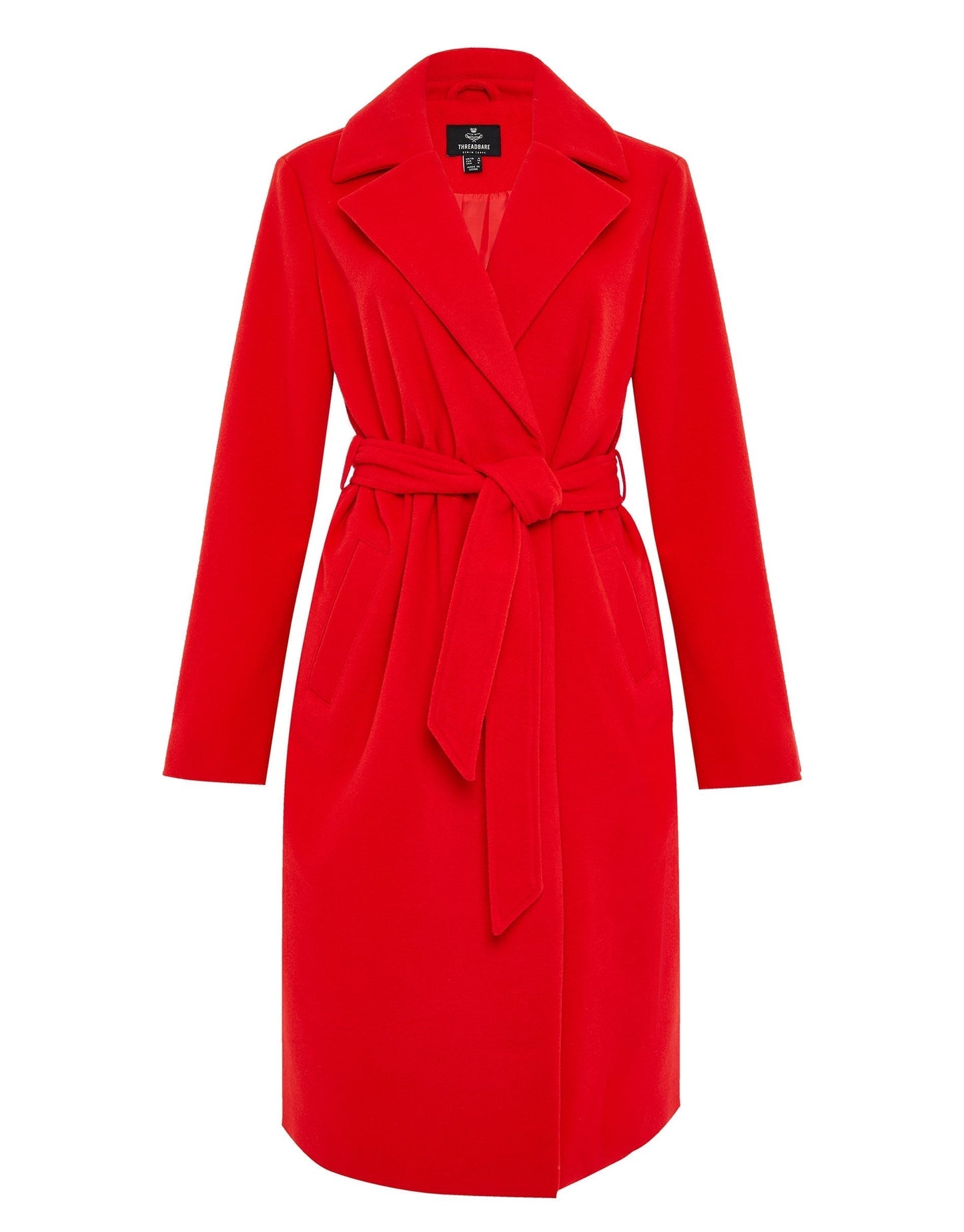 Women's Red Collared Belted Formal Coat